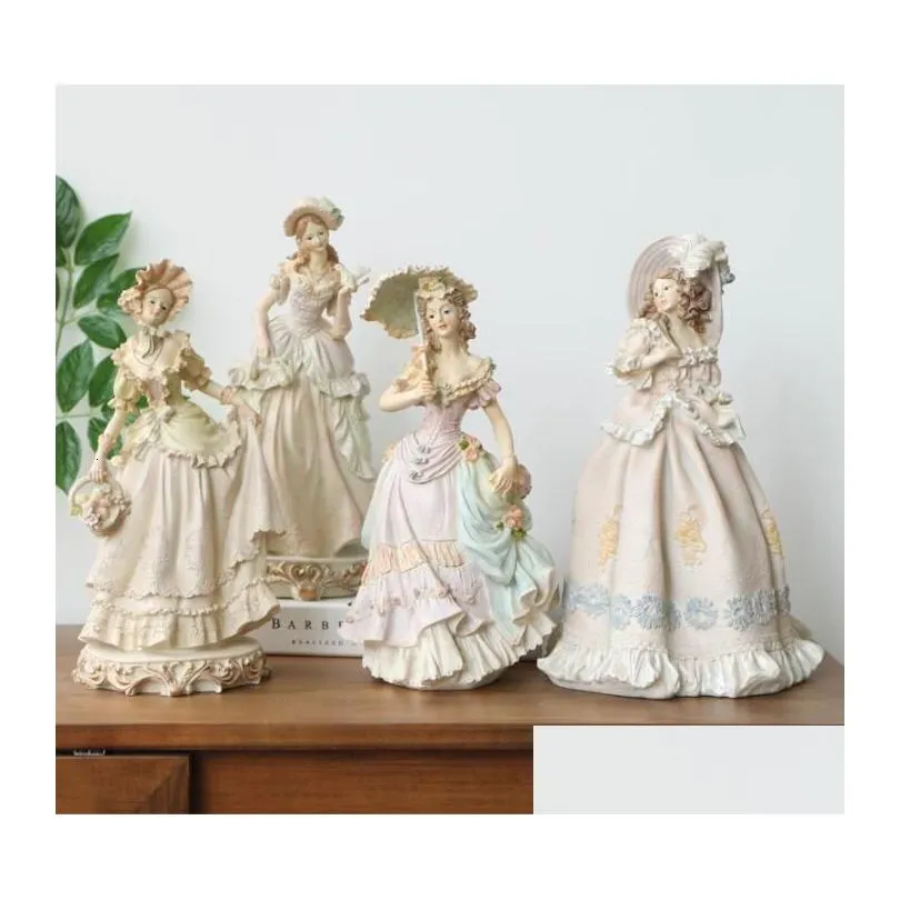 Decorative Objects Figurines European Victorian Girl Beauty Resin Statue Ornaments Home Livingroom Desktop Sculpture Craft Cabinet Store Decoration