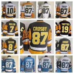 ``Penguins``New Retro Ice Hockey Jerseys 87 Sidney Crosby 7 Joe Mullen 8 Mark Recchi 10 Ron Francis 19 Bryan Trottier Jersey