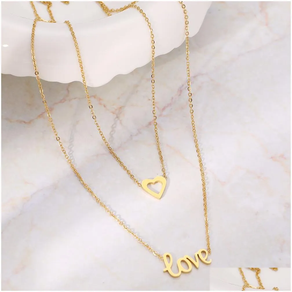 Chains Stainless Steel Necklaces Romantic Heart Love Pendants Mtilayer Chain Choker Exquisite Necklace For Women Jewelry Drop Delivery Otlag