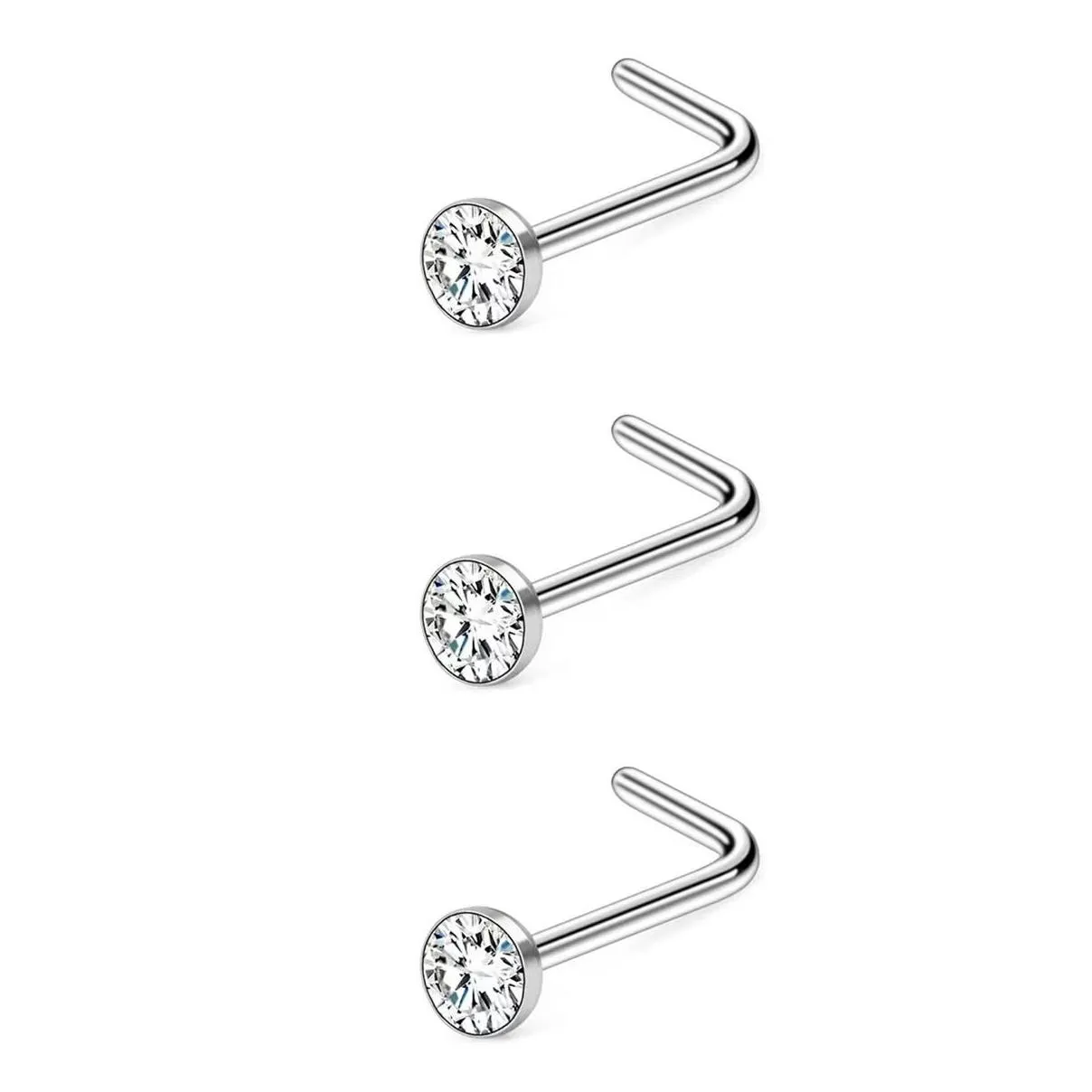 30pcs 316 stainless steel L rod, S rod, straight rod inlaid with 3mm rhinestone trend nose stud fashion men and women wear accessories