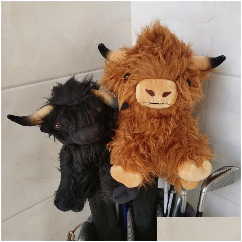 Other Golf Products Highland Cow Golf Wood Headcover Long Hair Bull Golf Driver Fairway Woods Head Covers 230617