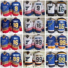 Retro Blues Throwback Hockey``nHl` Tony Twist Jersey 16 Brett Hull 9 Doug Gilmour 99 Wayne Gretzky Vintage Classic Blue White Stitched 1995