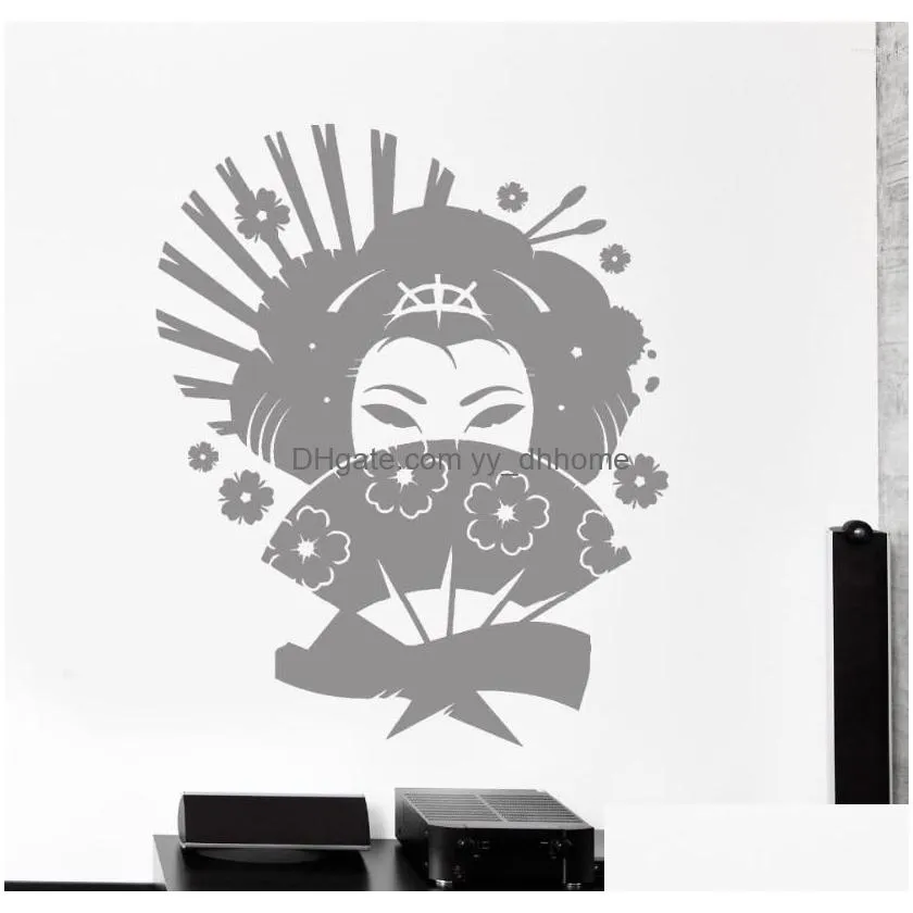 wall stickers japanese style decals geisha japan oriental woman fan girl living room interior decor art mural la795