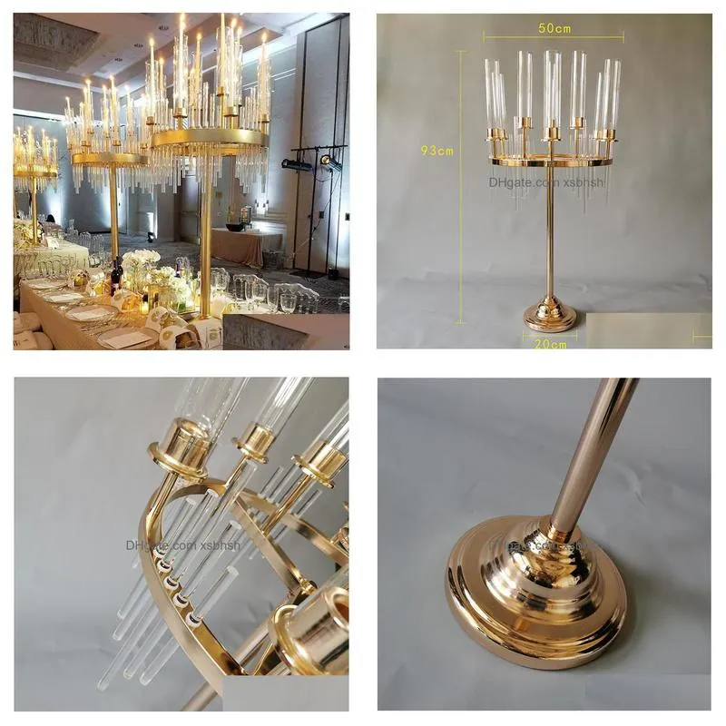 4pcs 9heads metal candlestick candelabra candle holders stands wedding table centerpieces flower vases road lead party decor sn