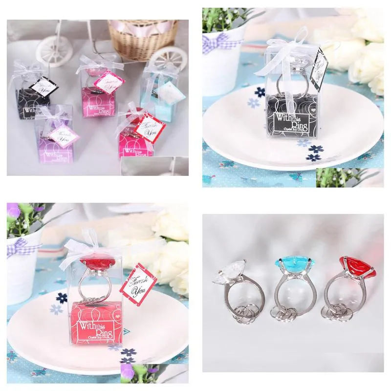 dhs 200pcs with this ring diamond keychain white key chain wedding favors and gifts sn2305