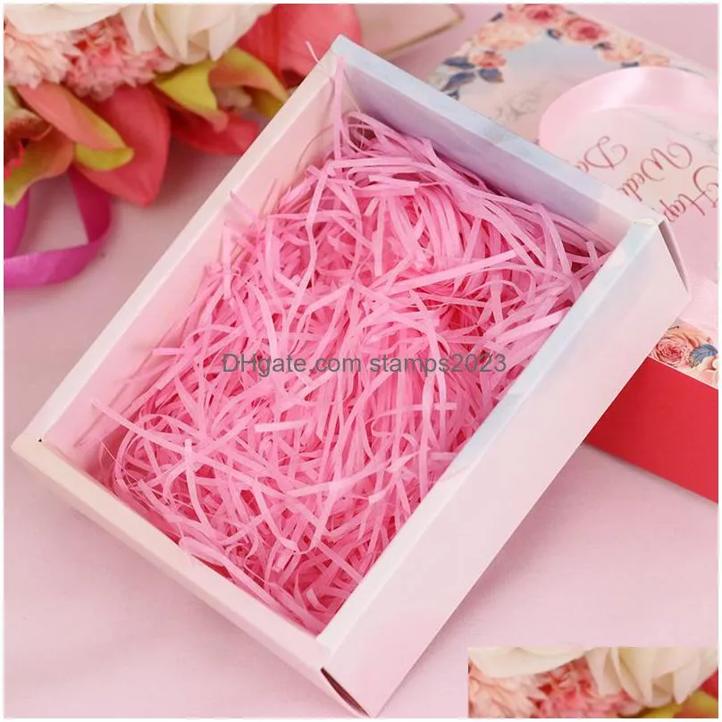 Gift Wrap 100G/Pack 27 Colors Wraps Fashion Craft Shredded Crinkle Paper Basket Shred Tissue Grass Filler Wedding Party Gift Drop Deli Dhctm