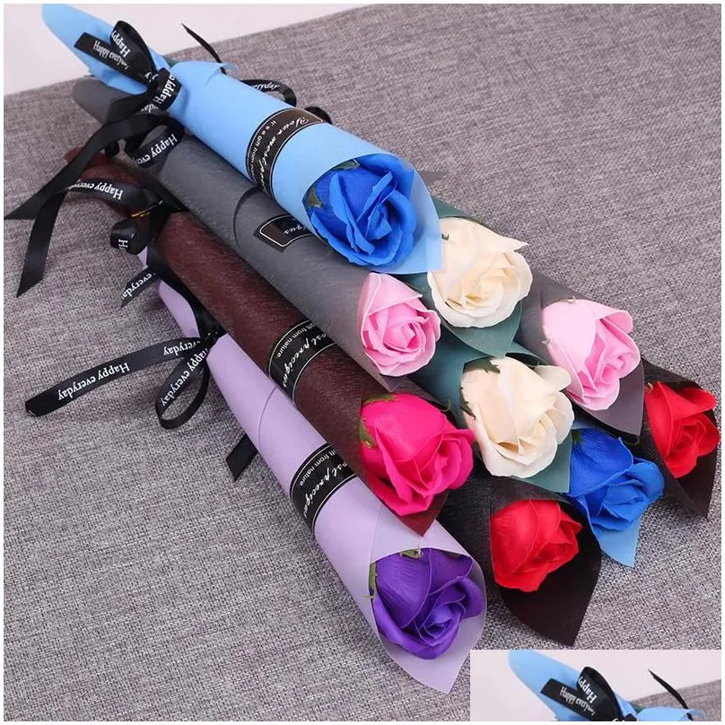 single stem artificial rose romantic valentine day wedding birthday party soap rose flower red pink blue bwf3590