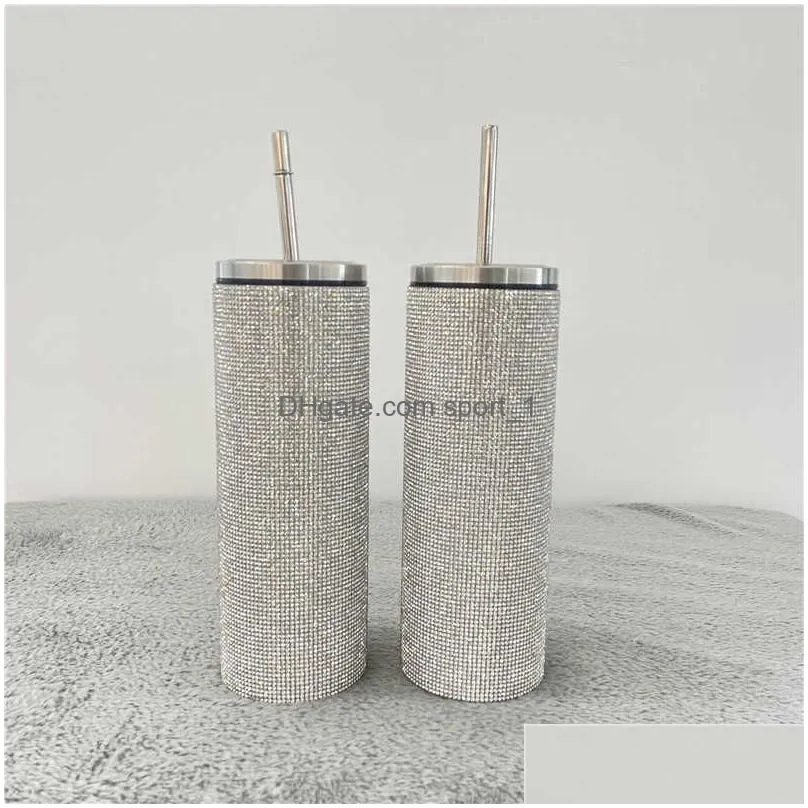 20oz bling diamond thermos bottle coffee cup with straw stainless steel water bottle tumblers mug girl women gift 211020326x