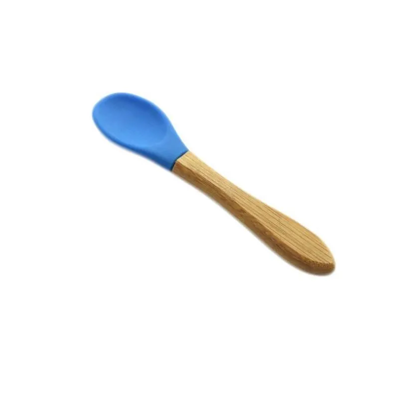 2021 baby feeding silicone scoop baby soft-headed spoons wooden silicone spoon wooden handle flatware for toddlers and infants