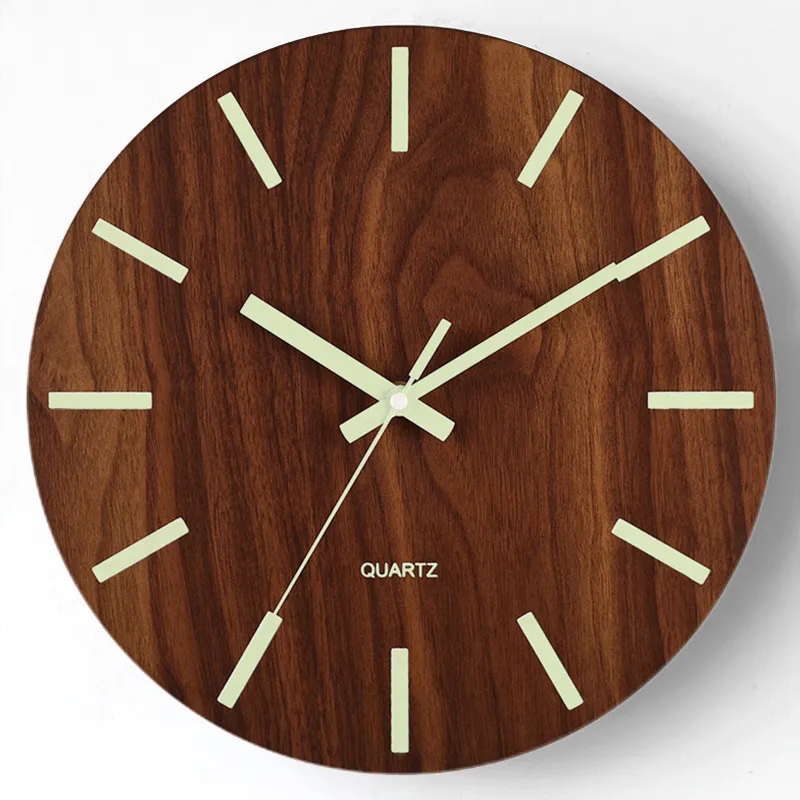 12 inches 30cm luminous wooden wall clock living room silent clock household personality creative wall watch quartz clock