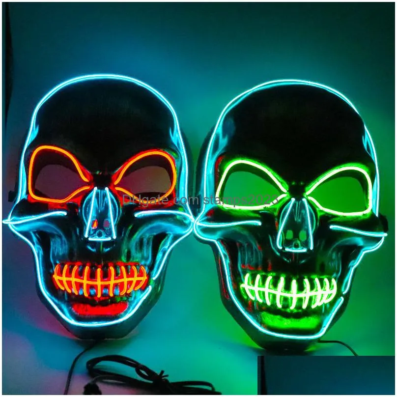 Party Masks Wholesale Party Masks Twocolor Skl Flashing Mask Halloween Christmas Horror Scary Creative Led Cold Light Can Be Drop Deli Dhpl9