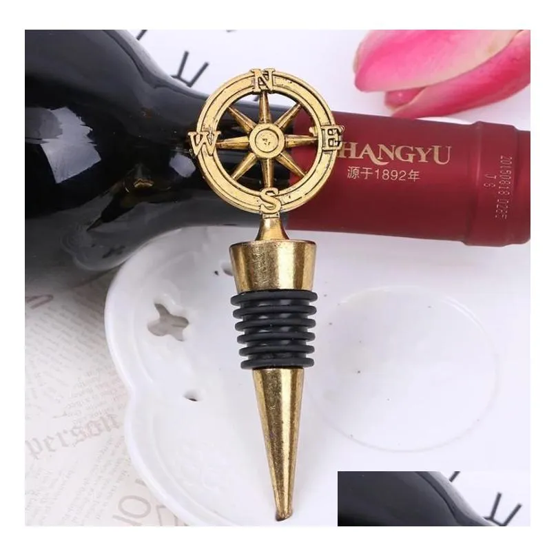 100pcs golden compass wine stopper wedding favors gifts wine bottle opener stopper bar tools party souvenirs sn2315