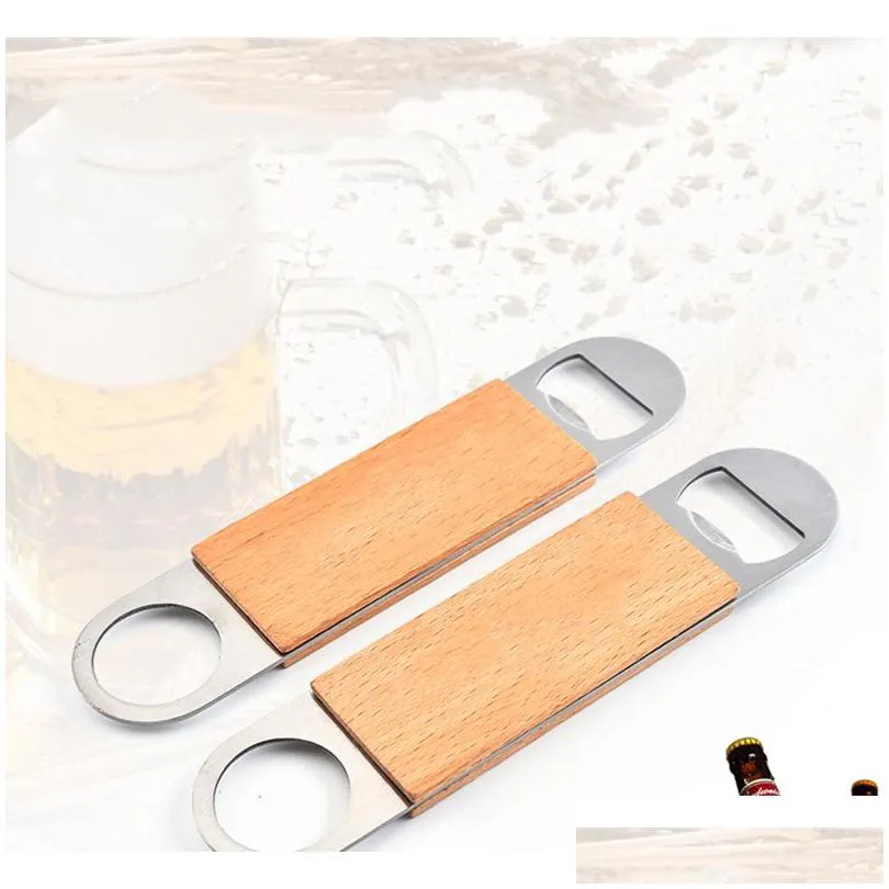 customizable creative stainless steel bar blade beer bottle opener vintage wooden handle bartender bottles openers factory direct