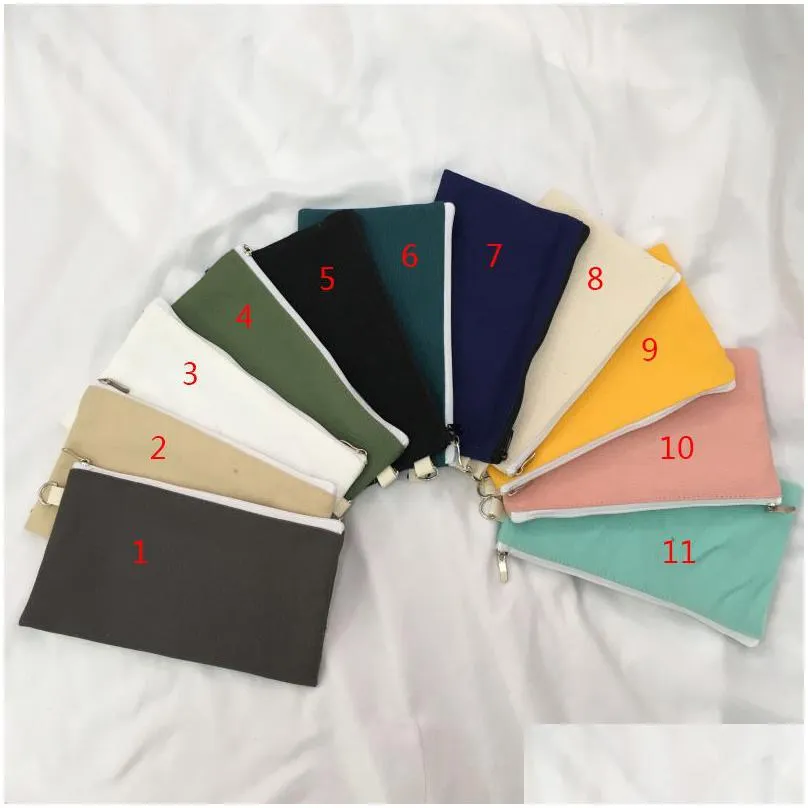 Pencil Bags Wholesale Simplicity Blank Canvas Zipper Pencil Cases Bags Pen Pouches Cotton Cosmetic Makeup Mobile Phone Clutch Bag Drop Dhi8P