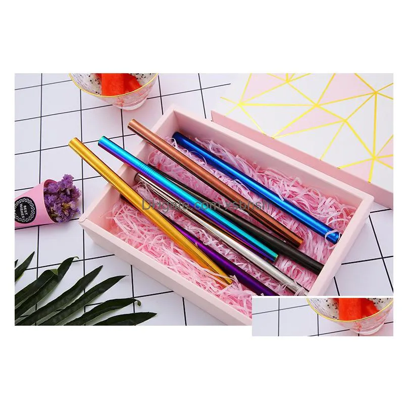 215x12mm stainless steel straw 7 colors colorful drinking reusable straight large straws for juice coffee laser logo