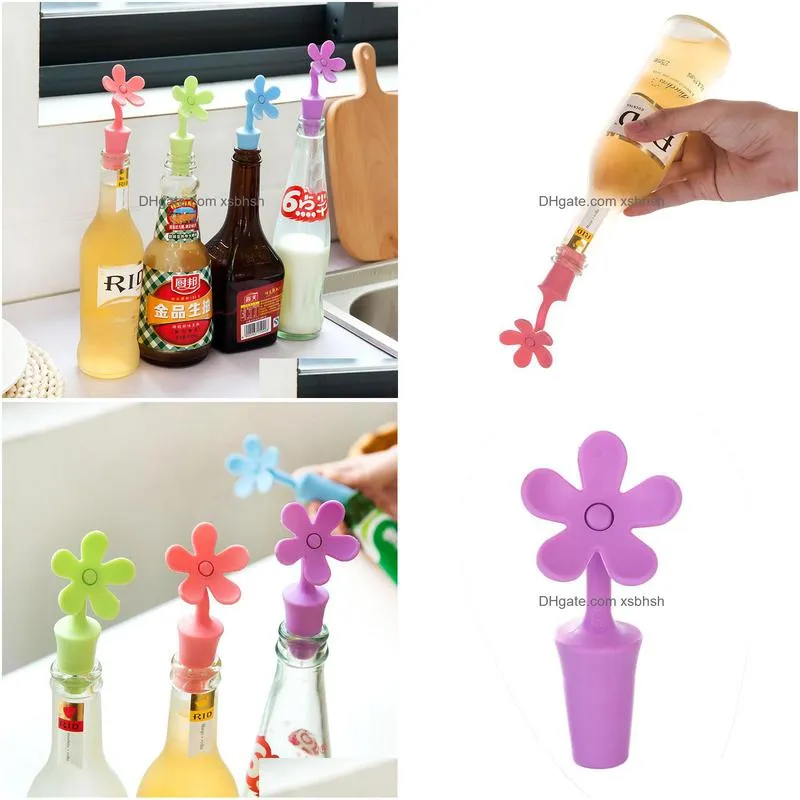 bar tools silicone wine champagne bottle caps candy color flower style wine stopper wholesale