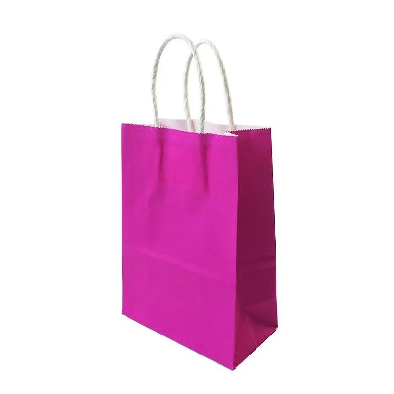 50pcs/pack kraft paper gift bag 21x15x8cm solid color boutique store festival gift wrap bags with handle