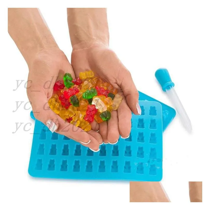 molds mini silicone gummy bear candy chocolate with 1 droppers nonstick food grade