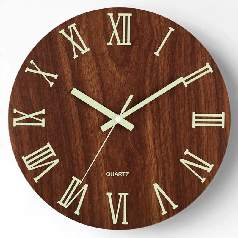 12 inches 30cm luminous wooden wall clock living room silent clock household personality creative wall watch quartz clock