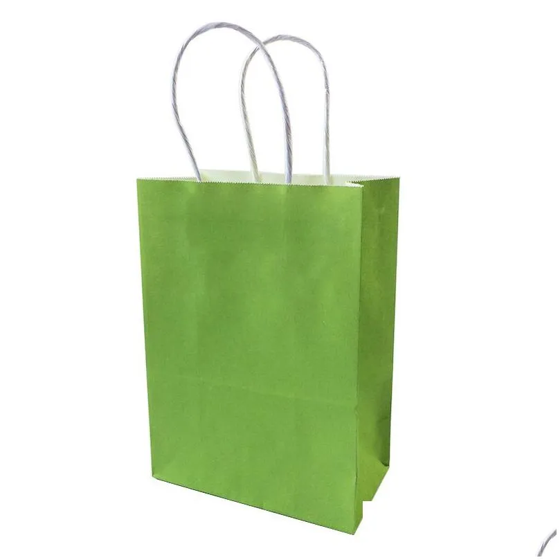 50pcs/pack kraft paper gift bag 21x15x8cm solid color boutique store festival gift wrap bags with handle