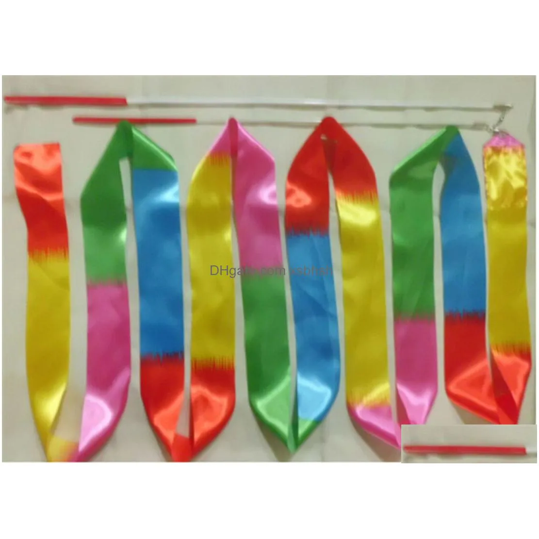 500pcs rhythmic gymnastics gimnasia ritmica rg ribbon 4 meters child adult props dance stick 5cm width sports equipmemnt