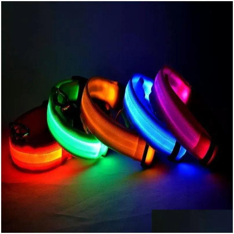 2022nylon led pet dog collar night safety flashing glow in the dark dog leash dogs luminous fluorescent collars pet supplies