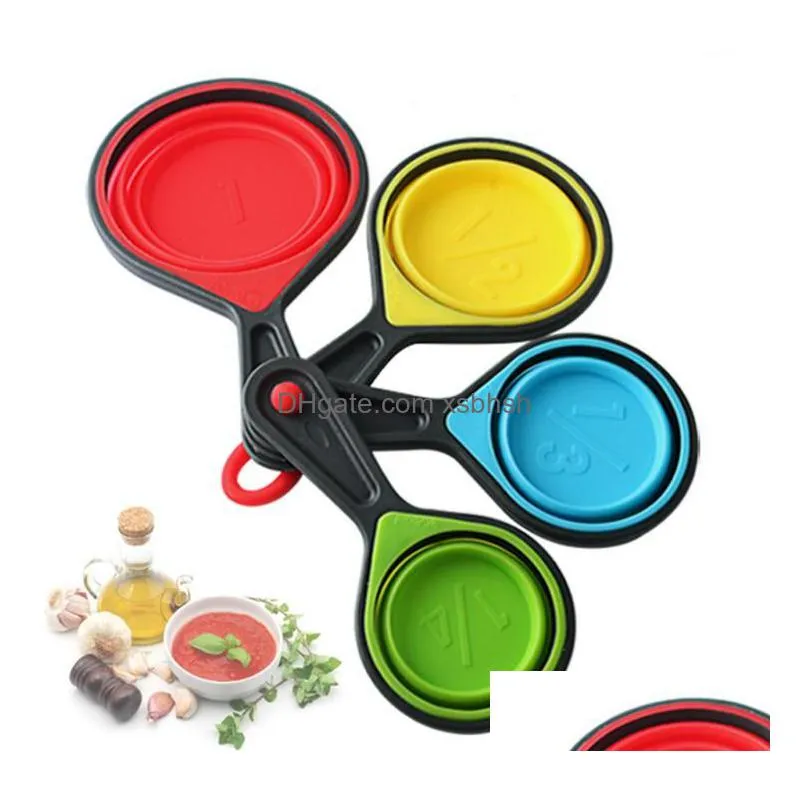 4pcs/set environmental friendly folding silicone measuring set tools 4pcs home kitchen measuring cups spoon for baking