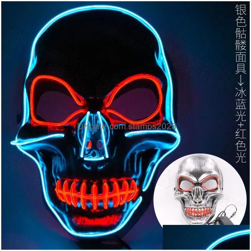 Party Masks Wholesale Party Masks Twocolor Skl Flashing Mask Halloween Christmas Horror Scary Creative Led Cold Light Can Be Drop Deli Dhpl9