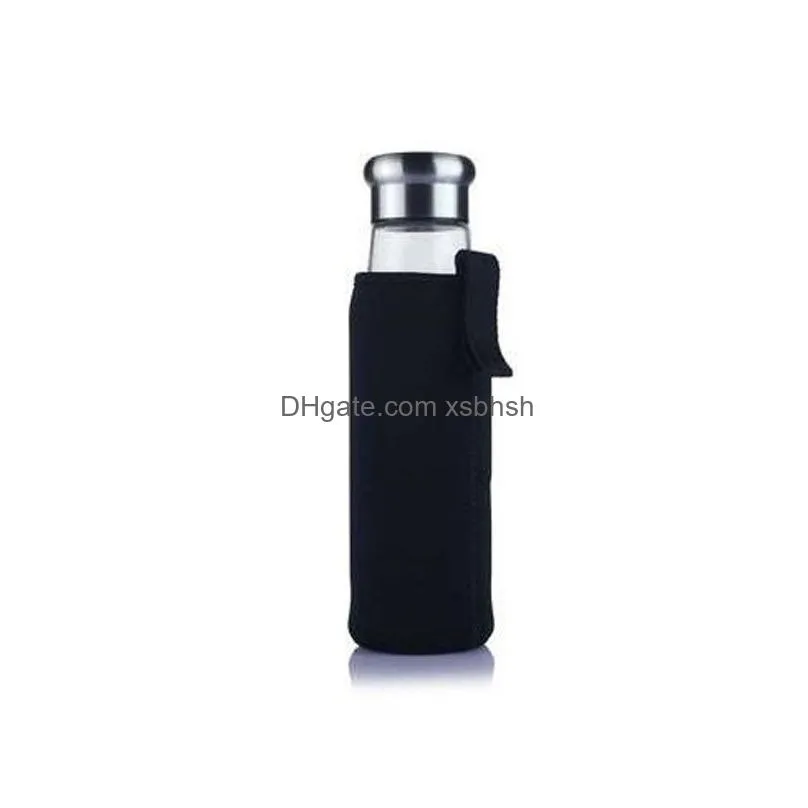 high temperature resistant glass water bottle creative car gifts with protective bag sports travel botttles za1592