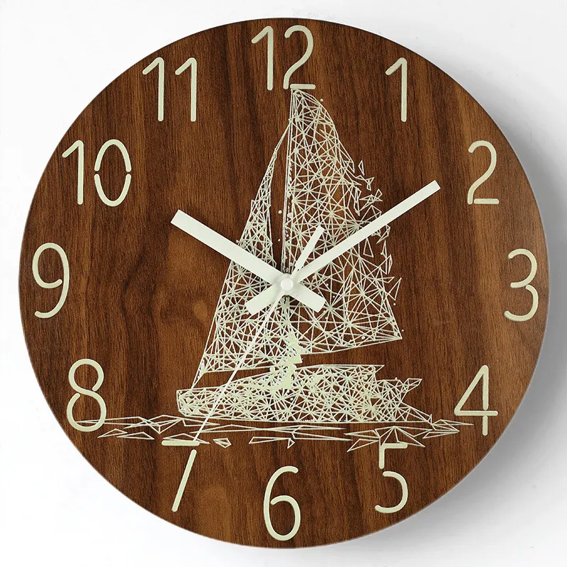 12 inches 30cm luminous wooden wall clock living room silent clock household personality creative wall watch quartz clock