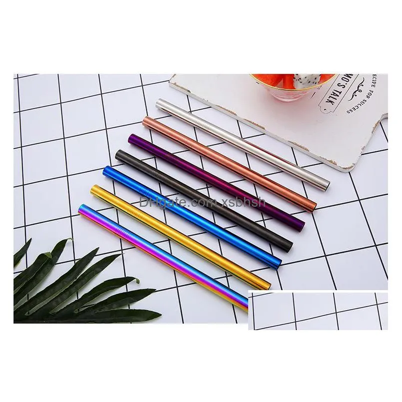 215x12mm stainless steel straw 7 colors colorful drinking reusable straight large straws for juice coffee laser logo