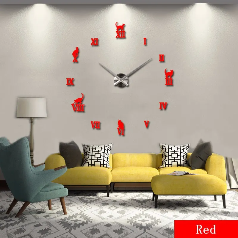 diy mirror wall clock super size living room creative clock 3d clock wall clock