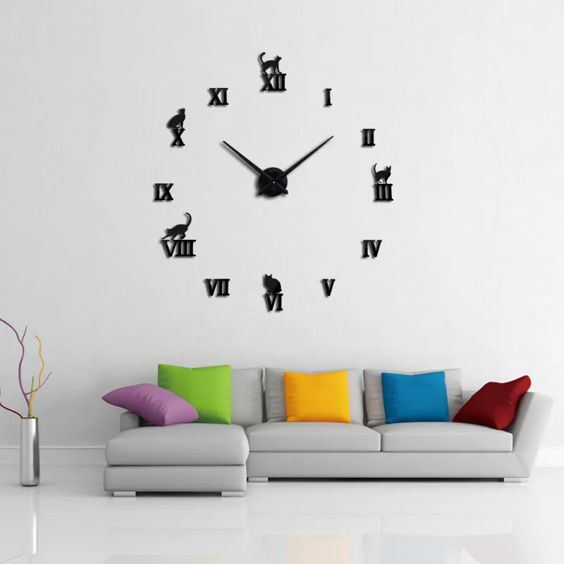 diy mirror wall clock super size living room creative clock 3d clock wall clock