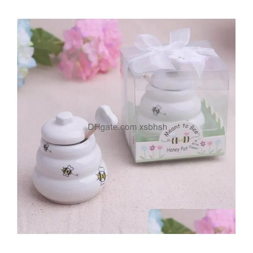 60pcs meant to bee ceramic honey pot with dipper wedding bridal shower favors sn50