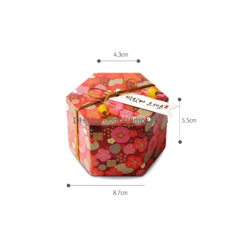 Gift Wrap 6 Patterns Hexagon Plum Blossom Cherry Flower Pattern Paper Candy Box Wedding Favor And Party Decoration Customizable Drop Dhxjk