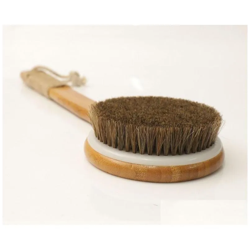 Bath Brushes, Sponges & Scrubbers Natural Horsehair Dry Skin Body Brush Back Scrubber Remove Dead With Bamboo Handle Spa Mas Drop Deli Dhnat