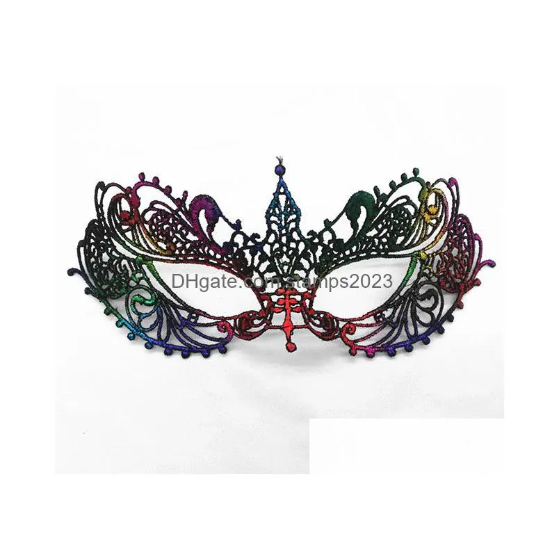 Party Masks Rainbow Lace Shaped Crown Fox Half Eye Mask Lady Masquerade Halloween Christmas Drop Delivery Home Garden Festive Party Su Dhqiz