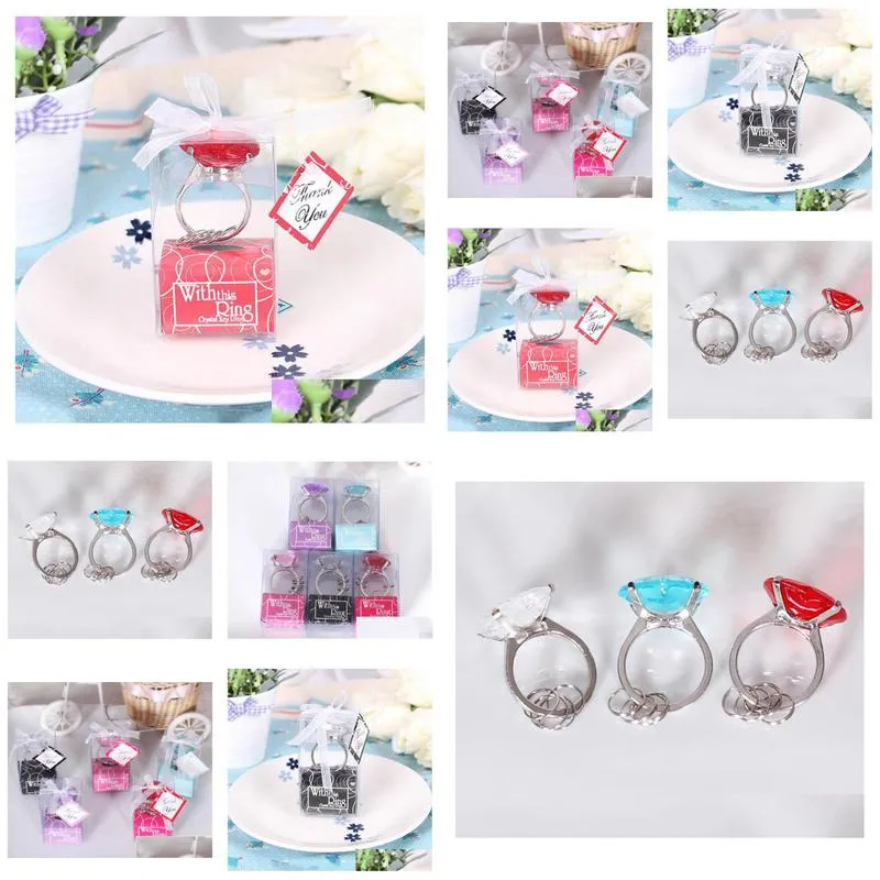 dhs 200pcs with this ring diamond keychain white key chain wedding favors and gifts sn2305