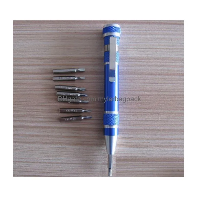 Screwdrivers 8 In 1 Precision Magnetic Pen Style Screwdriver Screw Bit Set Slotted Phillips Torx Hex V1.5-3.5 Repair Portable Diy Tool Dhmp5