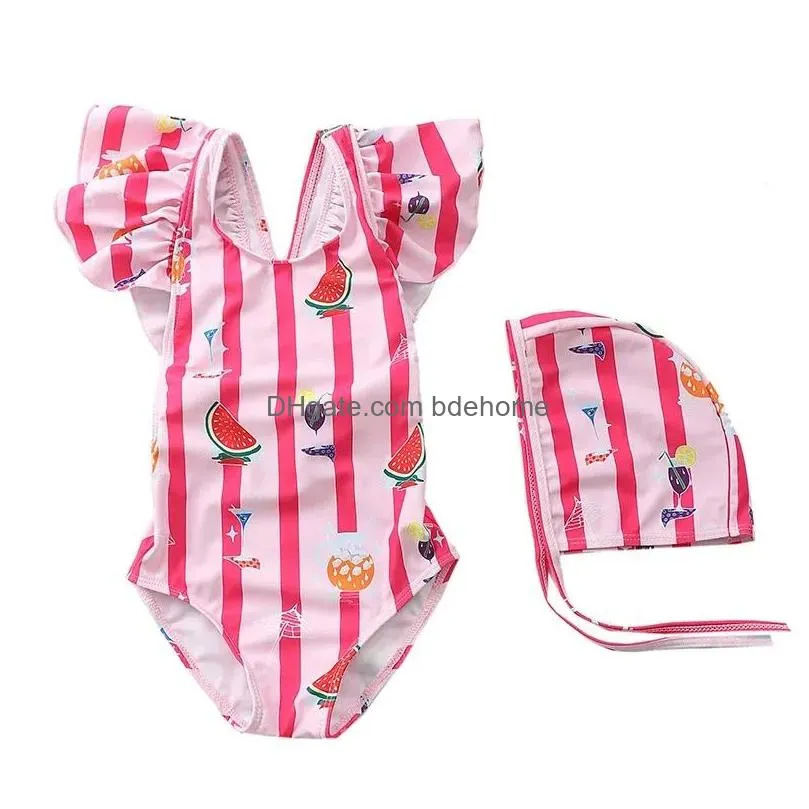 Bikinis Set Set Honeycherry Baby Girl Stripe Swimsuit Siamese Cute Kids Swimwear For Drop Delivery Sports Outdoors Swimming Equipment Dh4Ac