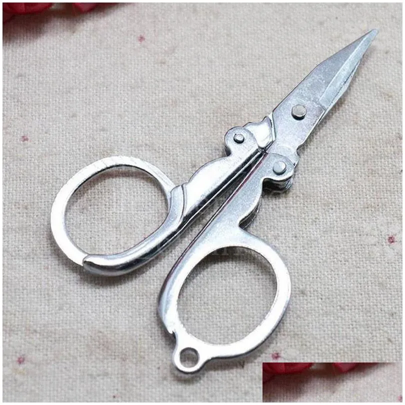 2022home portable folding stainless steel scissors mini folding scissors travel trip tool silver