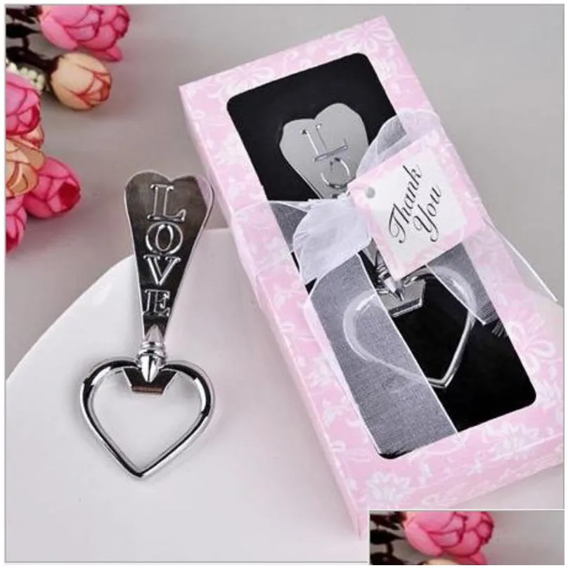 100pcs love bottle opener key wine opener heart shape beer bottle opener wedding favor gift with pink box