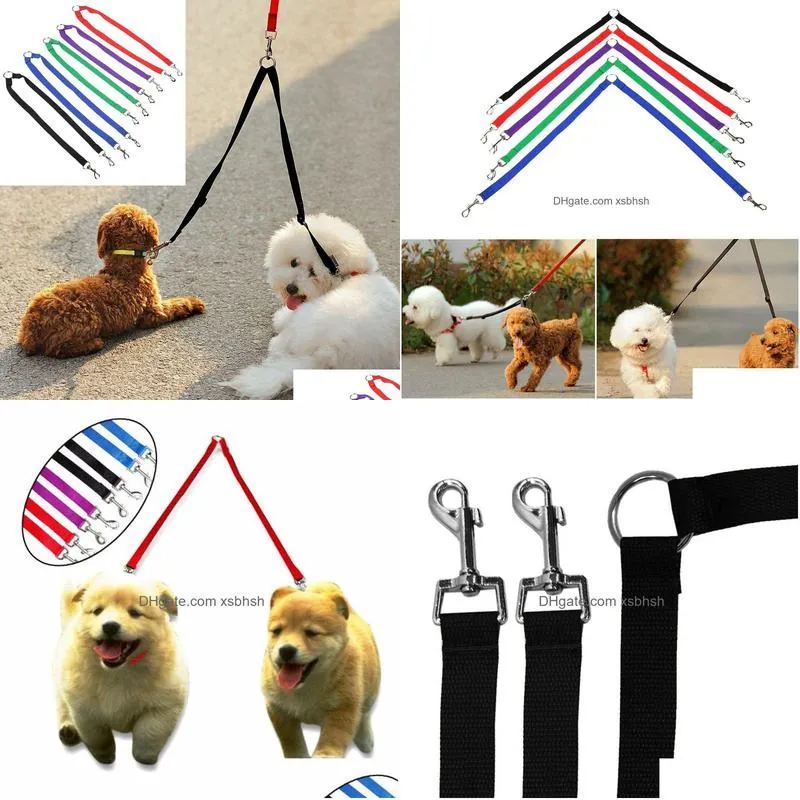 50pcs 2 in 1 colorful nylon couple double cat dog pet collar lead leash training walking dog harness