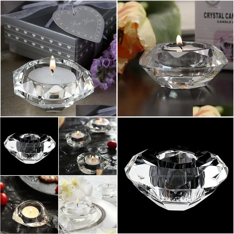 50pcs wedding candle favors crystal diamond shape heart shape tealight candle holder bridal shower party favors gift wen6011