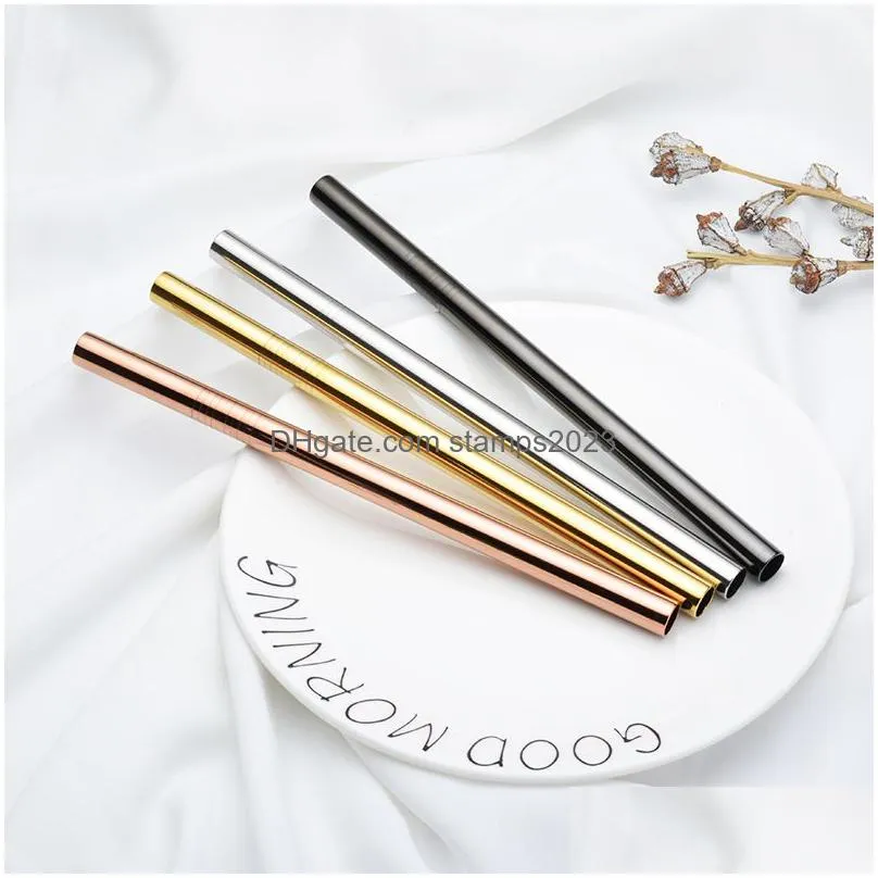 Drinking Straws Types Of Drinking Sts Durable Stainless Steel 8 5 Straight St Dia 12Mm Round Mouth Bevel Milk Tea Mticolor Metal Bar F Dhrig