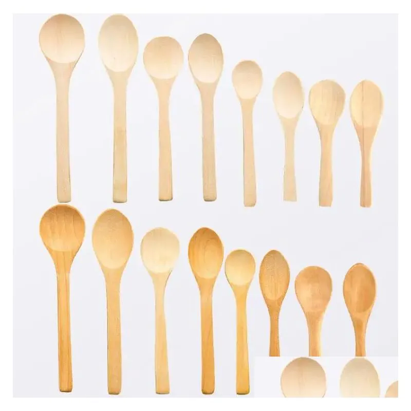 Disposable Flatware 1000Pcs 13Cm Mini Wooden Spoon Kitchen Cooking Teaspoon Connt Utensil Coffee Round Kids Ice Cream Tableware Tool D Dhhw9