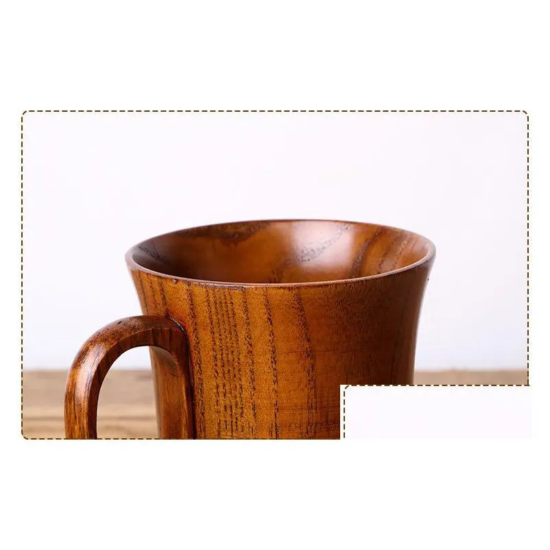 portable natural wood cup with handle wooden teacup coffee beer juice drinking mug drinkware kitchen bar accessories
