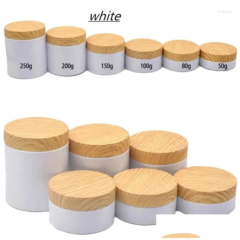Storage Bottles 30pcs 100/120/150/200/250g Empty PET Cream Jar Imitation Wood Grain Lid Cosmetic Facial Mask Refillable Container