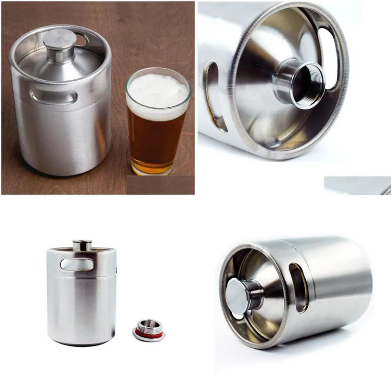 Other Bar Products 10Pcs 2L 4L 5L Homebrew Growler Mini Keg Stainless Steel Beer Screw Cap Wine Pot Barrel Bar Tool Drop Delivery Home Dhozd