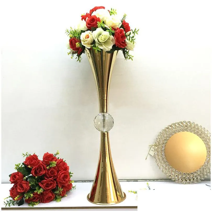 10pcs gold flower vase holders with big crystal ball wedding table centerpieces flower holder candlesticks for party home decor